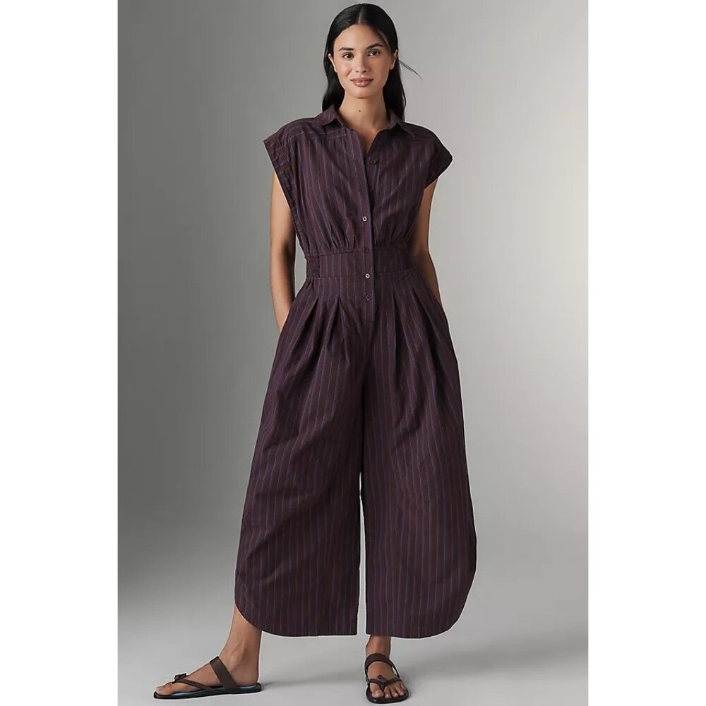 Anthropologie Purple Striped Jumpsuit